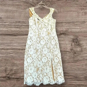 Lulu's floral lace pattern beige white off shoulder dress L